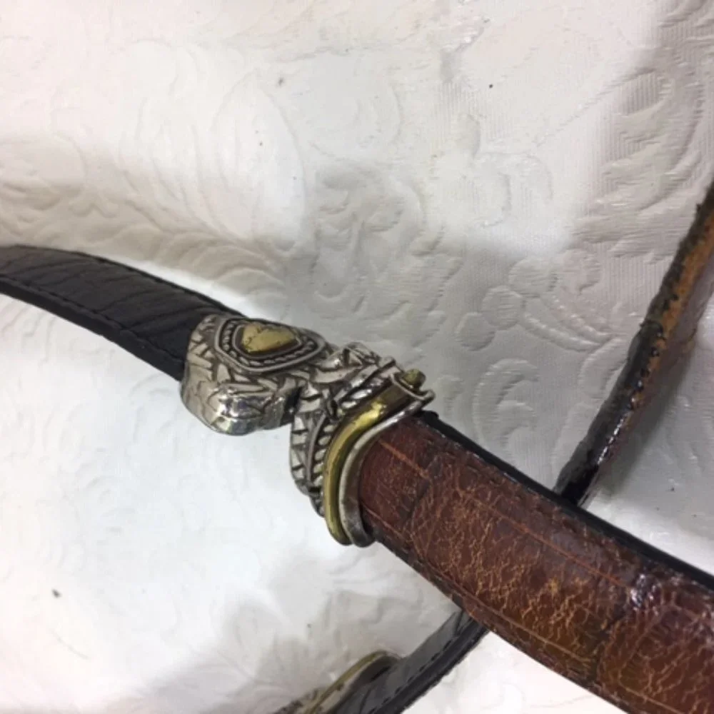 Brighton Brown Black Reversible Two-Toned Leather Croco-Look Belt Small